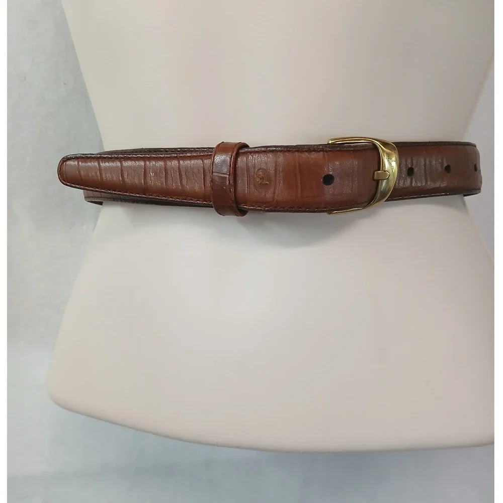 Henry Grethel Brown Croc Embossed Calfskin Leather Belt Brass Buckle‎ 30/75